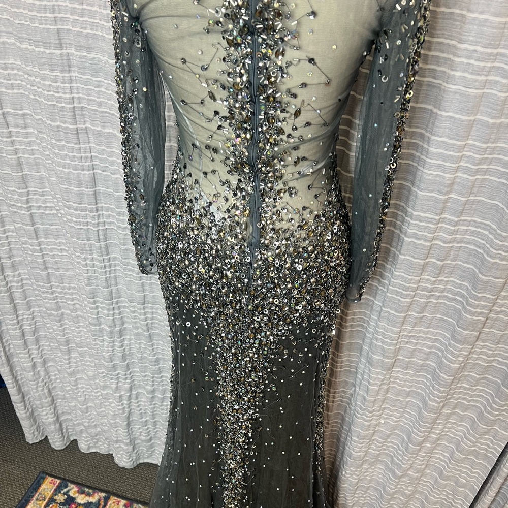 Elegant Gunmetal Evening Gown - Picture 9 of 15